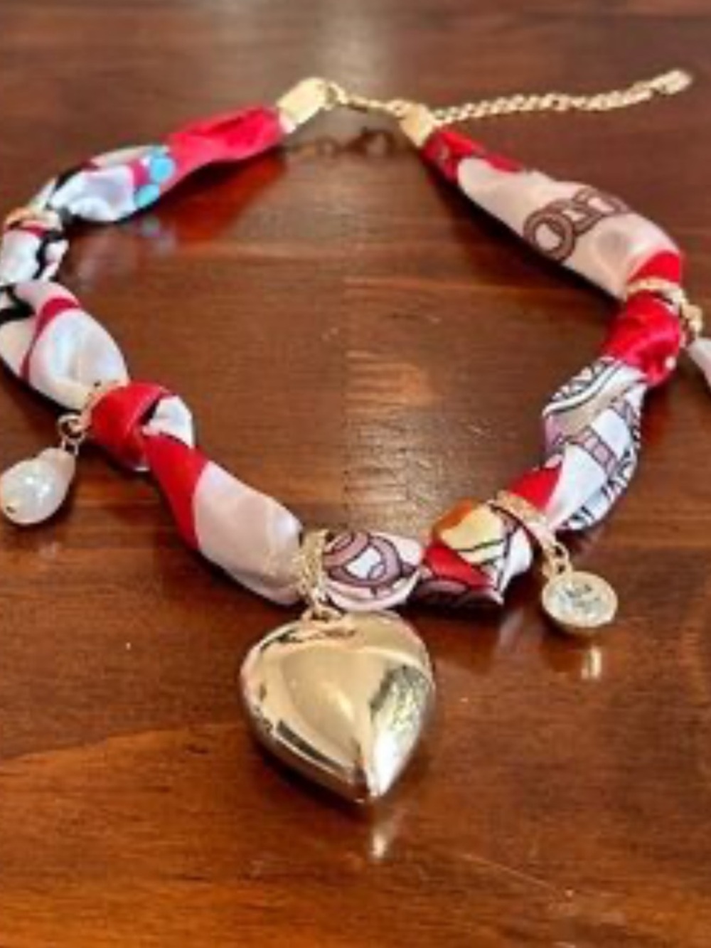 ShopEvelynne Silver Heart Pendant Necklace with Red and White Accents